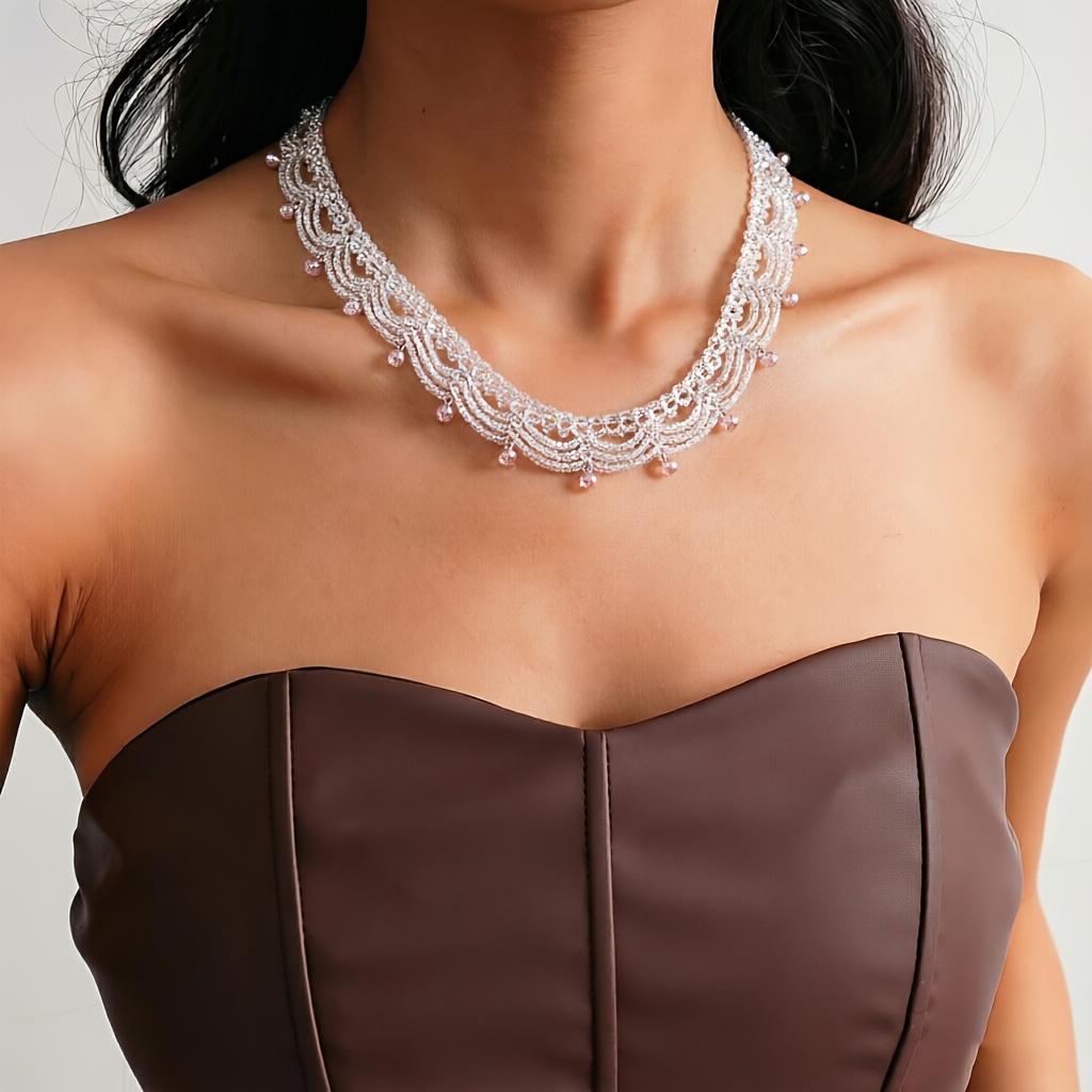 

Women s Multi-Layer Glass Bead Round Beaded Lace Necklace, Niche Fashion Elegant High-End Neck Jewelry