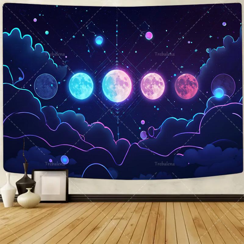 1pc Wall Tapestry Yin Yang Sun Moon Tapestry - Black White Boho Wall Hanging for Bedroom Decor