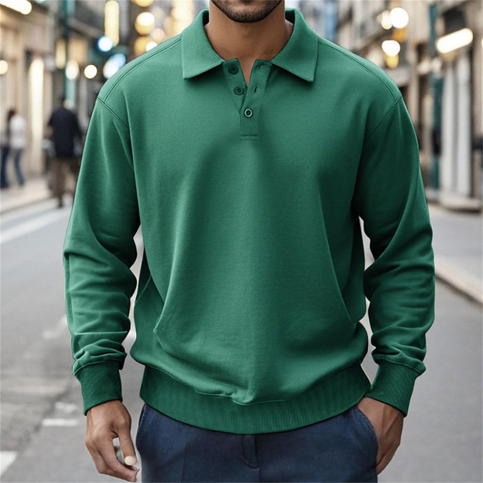 

Мужская рубашка для спорта на открытом воздухе весна-осень с длинным рукавом для официальных свиданий PO LO, мужской облегающий топ с лацканами для фитнеса M темно-зеленого