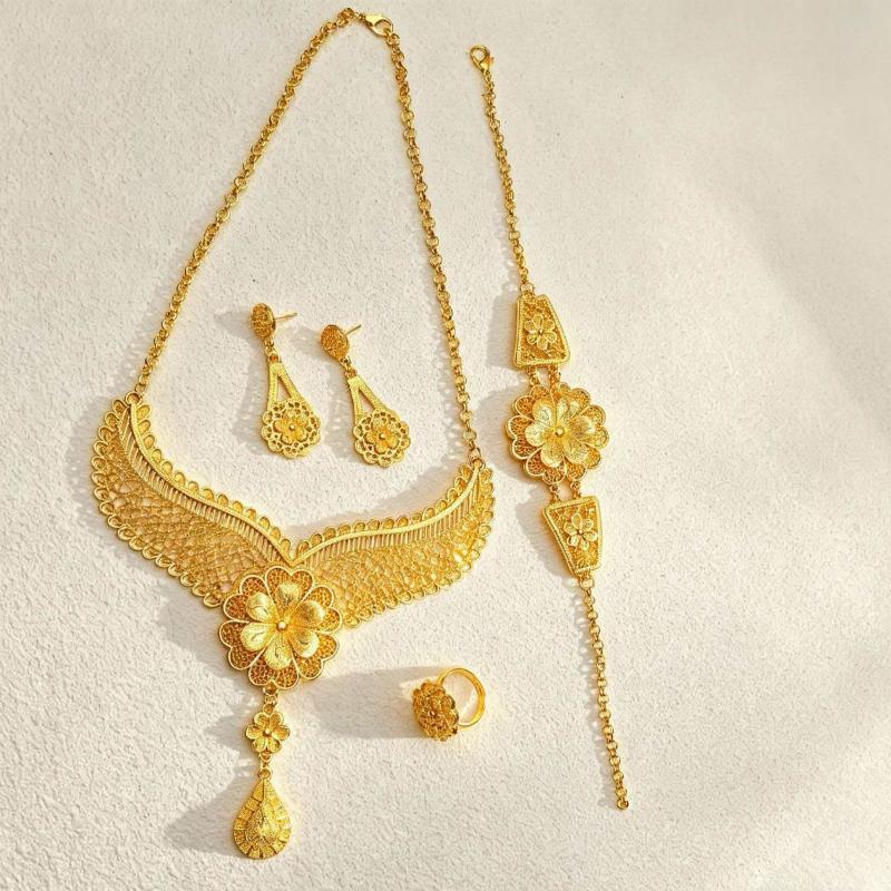 Middle East Jewelry Dubai Saudi Jewelry Bridal Necklace Earrings Ring Bracelet Four-piece Jewelry