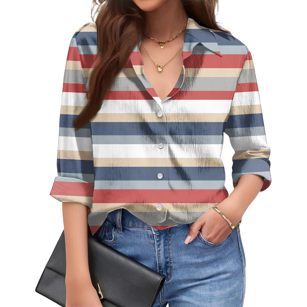 Dámská módní ležérní volná pruhovaná košile s dlouhým rukávem