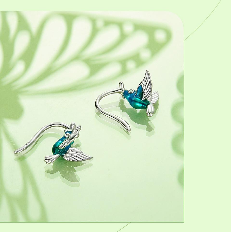 Bamoer 925 Silver Green Dragonfly Stud Earrings White Gold Plated Insect Earrings for Women Party Fine Jewelry Gift