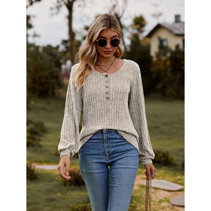 

Sanding Solid Color Knit Knit Knitwear Womens Round Neck With Button Embroidered Long Sleeves Pullover Free Casual Thin Sweeper Commuter Bottoming Shirt Autumn XXL хаки