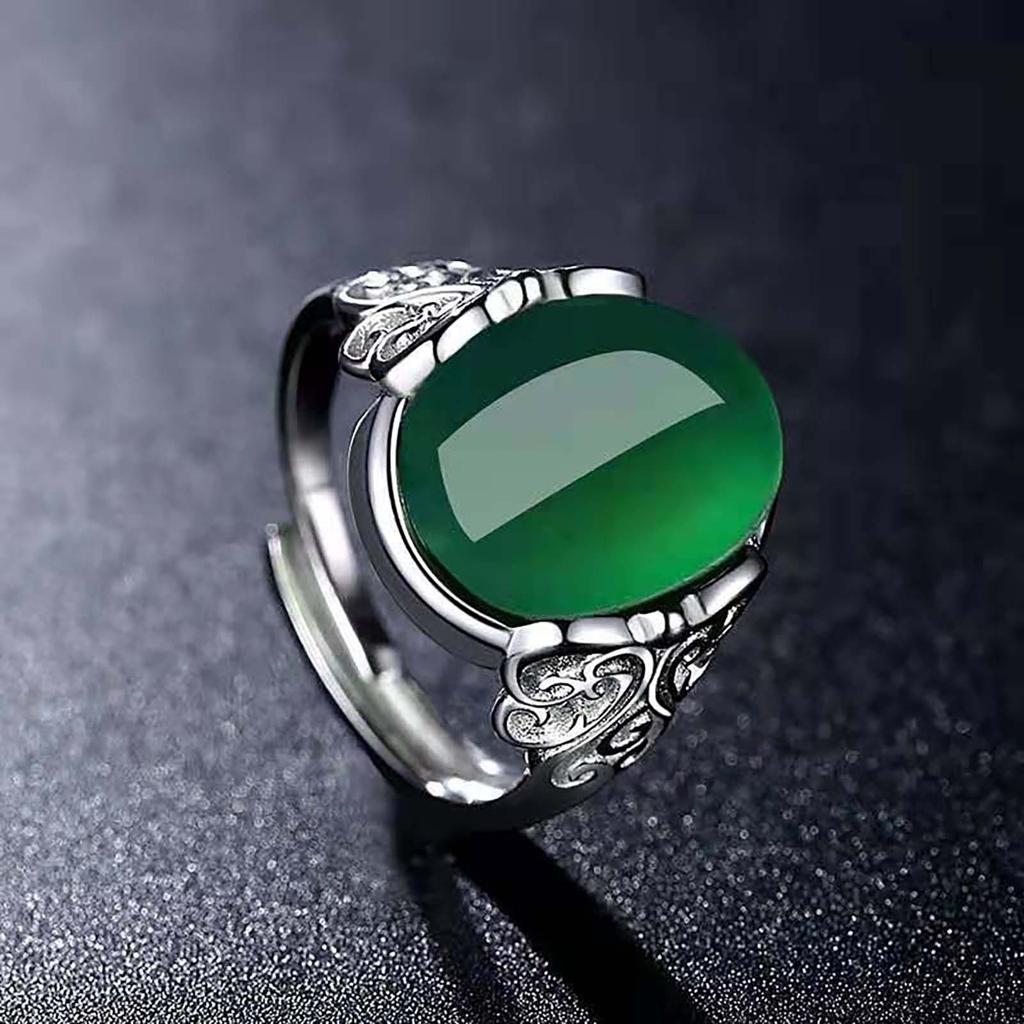 Bague ouverte ancienne en agate verte, calcédoine, bague réglable en forme de papillon creux pour femme