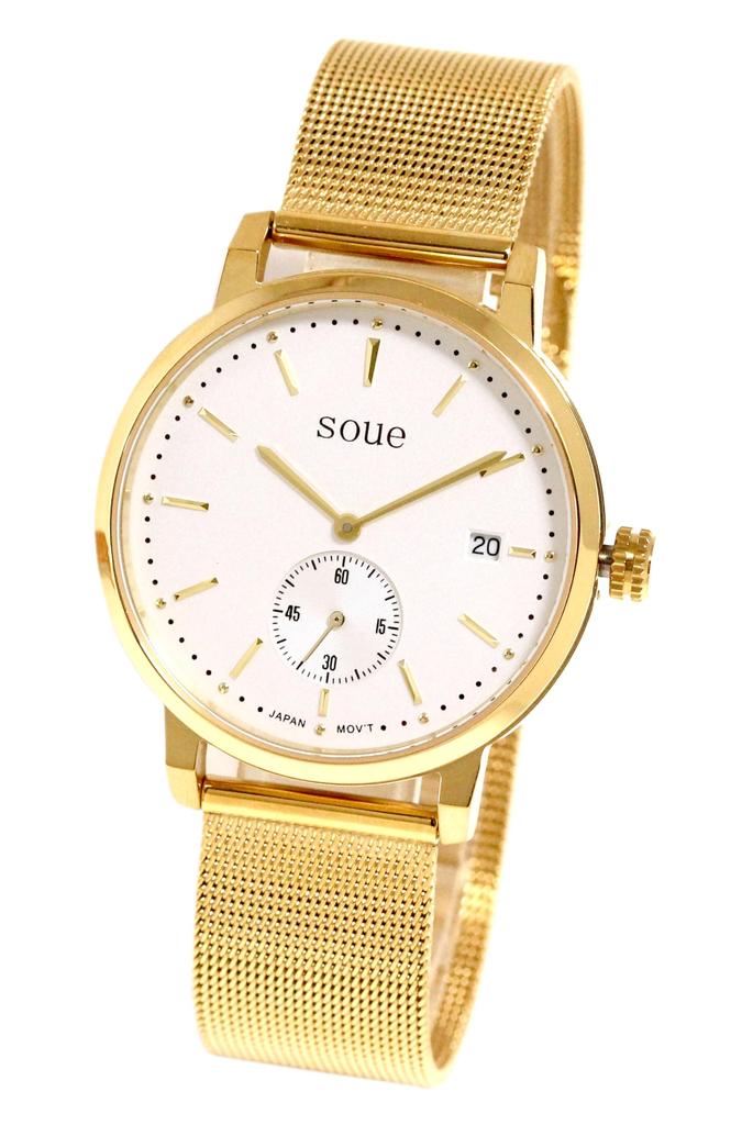 SOUE Paaruhr Classics Paaruhr Paar Paar 38mm Größe Edelstahlgürtel Mesh Band Gold Elfenbein Zifferblatt [SOUE] Damen Herren