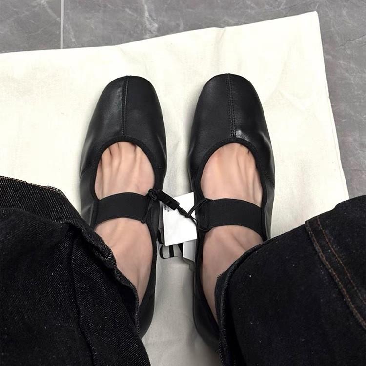 French Temperament Round Head Elastic One-word Belt Ballet Shoes Versatile Flat Bottom Shallow Mouth Single Shoes Women
