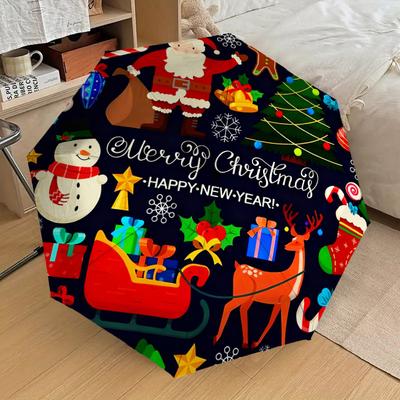 1pc Christmas Happy New Year Pattern Umbrella Design Automatic Opening and Closing Umbrella, High-quality Travel Umbrella, Lightweight and Portable,