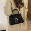 Vintage Suede Handbag Women With Gold Buckle Ctrast Stitching Shoulder Bag Elegant Designer-style Versatile Date Crossbody Bag