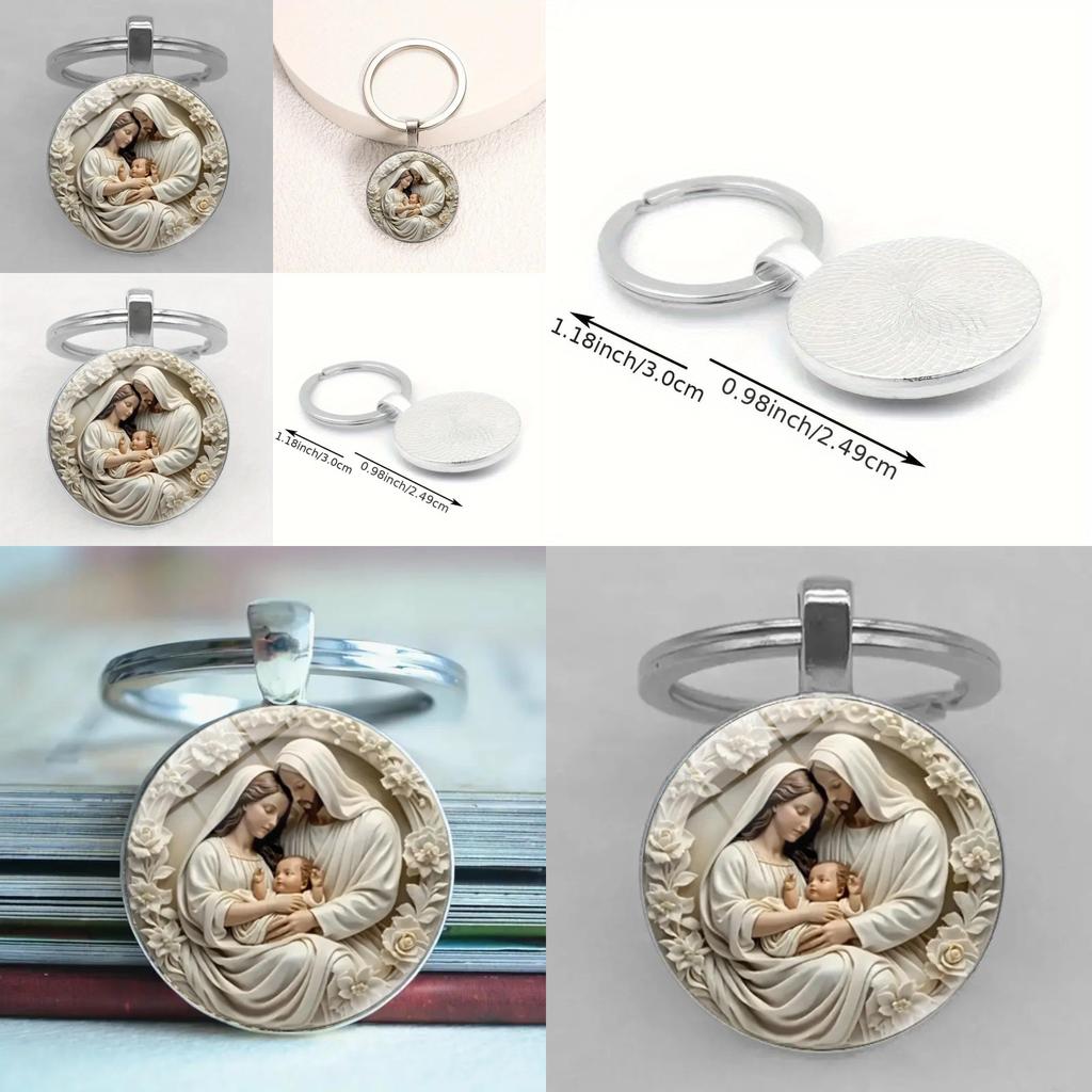 Religiöser Mutter Muster Glas Schlüsselanhänger Anhänger Mit Stilvollem Finish Für Sammler Und Accessoires