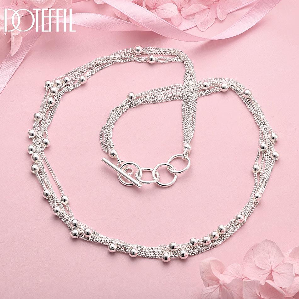 

925 Sterling Silver 18-inch Grape Bead Fashion Necklace Wedding Jewelry 45cm