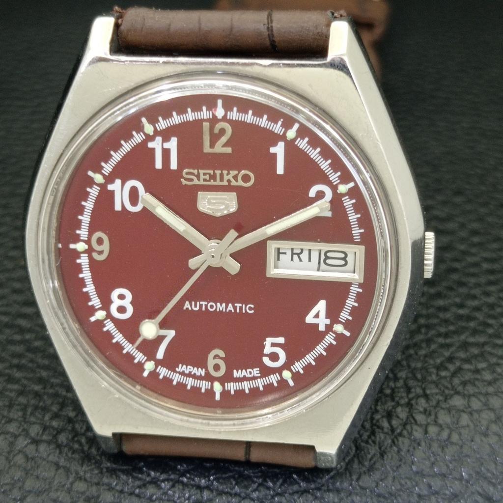 VINTAGE JAPAN SEIKO 5 AUTOMATIC 6309A MENS RED COLOR DIAL WATCH A500846-5 R154-a500846