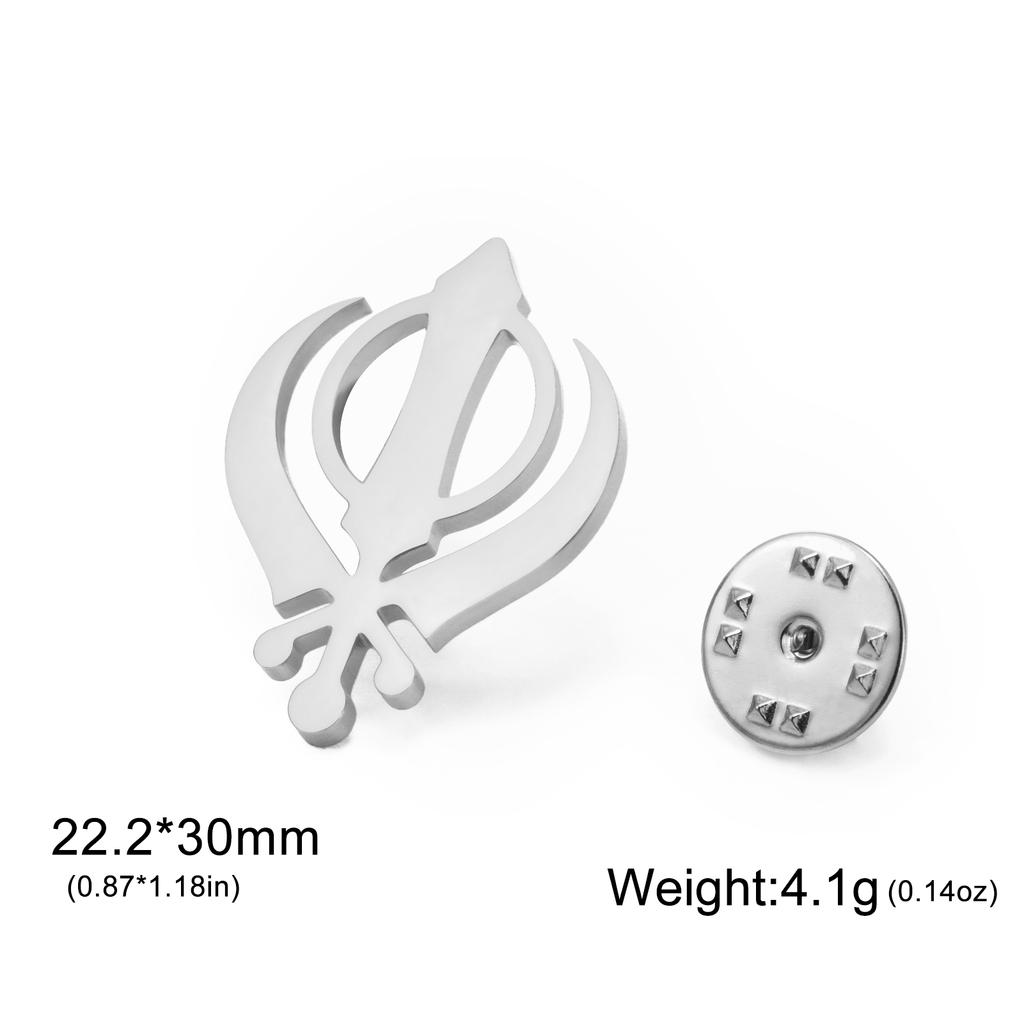 India Sikh Khanda Symbol Brooch For Women Men Stainless Steel Pins Religious Badge Accessories Spiritual Amulet Jewelry Gifts
