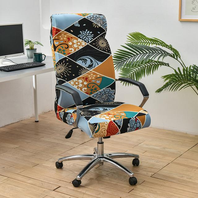 Stretch Computer Chair Cover With Arms Floral Printed Office Rotating Chair Slipcover Desk Armchair Cover Seat Cover Anti -Dirty
