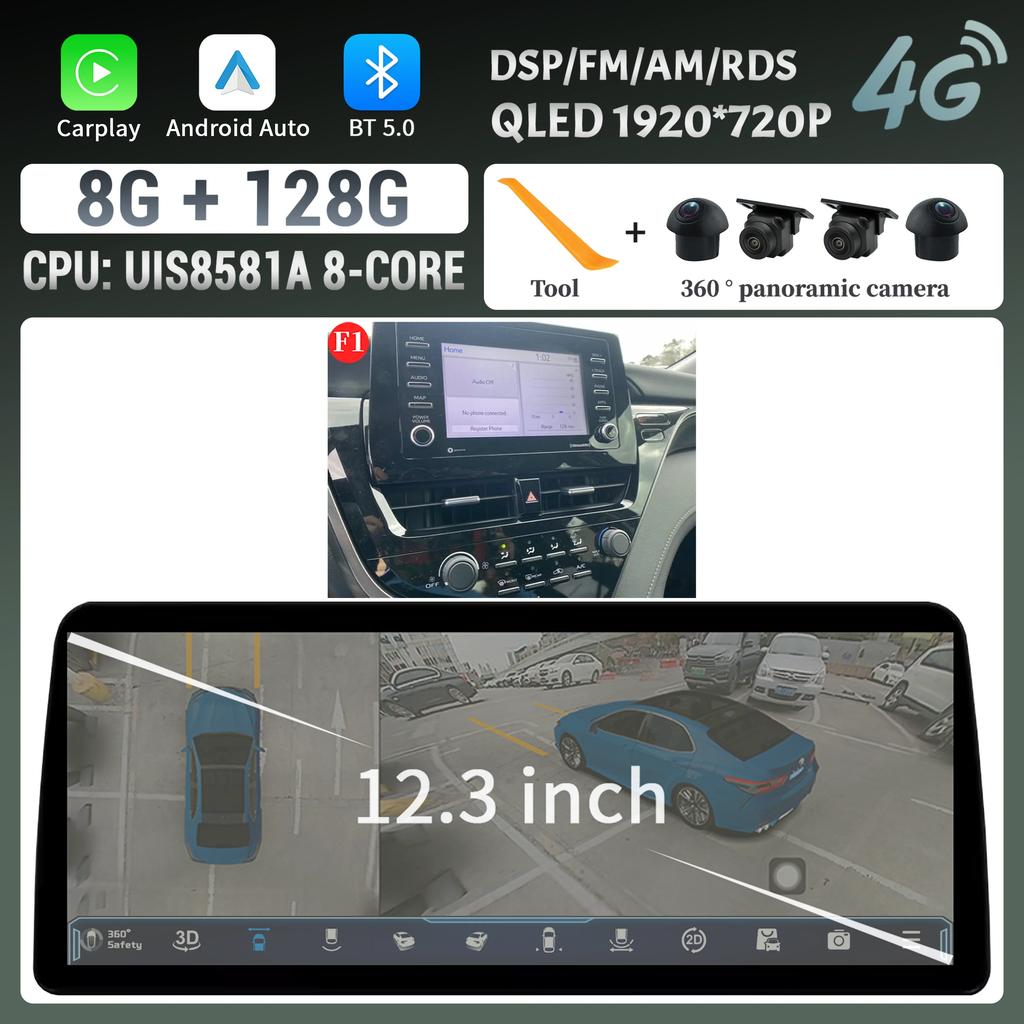 12.3inch For Toyota Camry 2021-2022 Car Radio Multimedia Android 14 4G GPS Navigation Wireless BT Carplay Head Unit Touch Screen