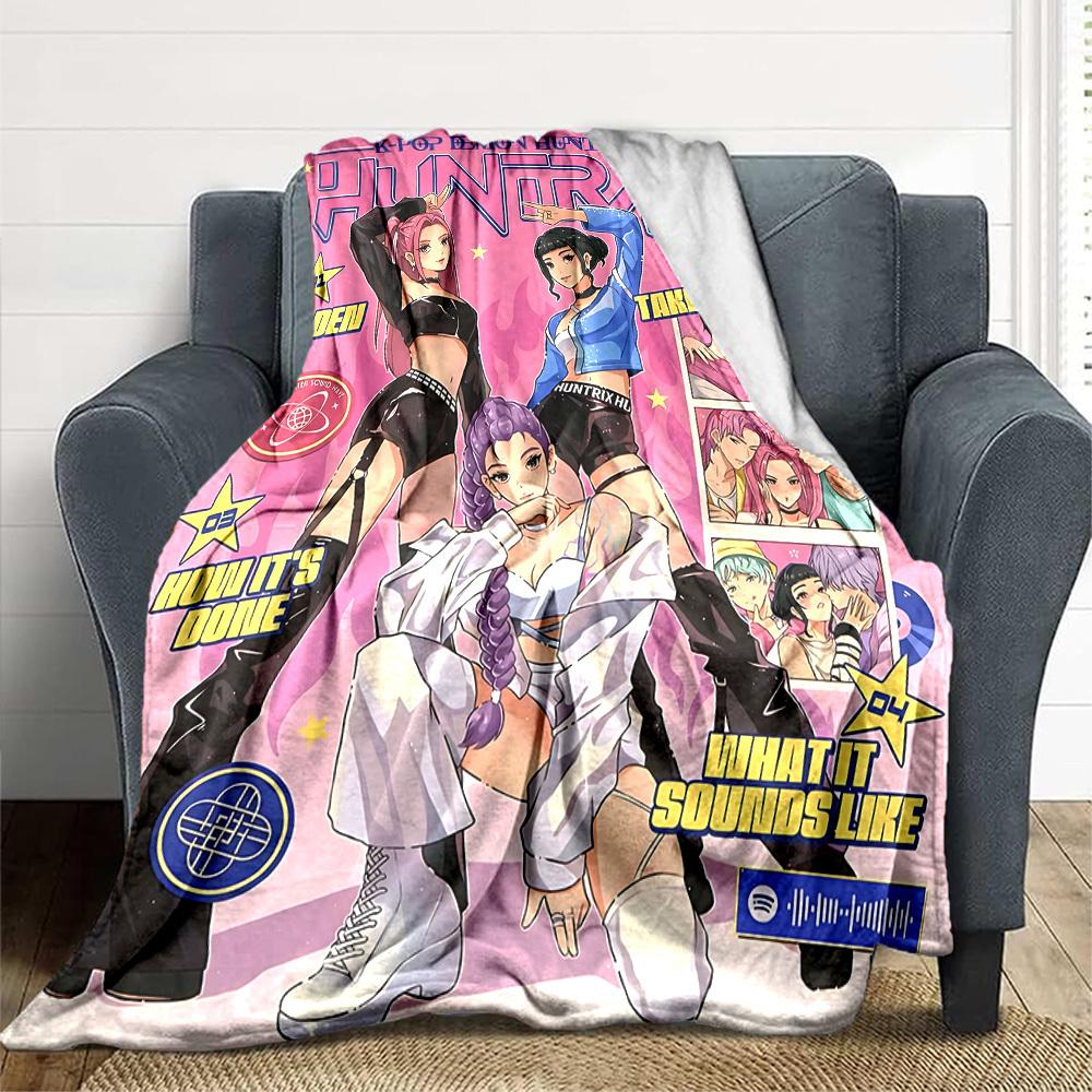1pc K Pop Demon Hunters Flannel Blanket, Soft Skin Friendly with Digital Printing, Various Sizes Available for Family, Friends, Birthday