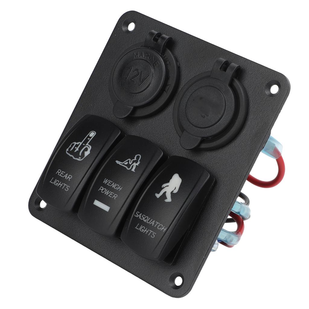3 Gang Rocker Switch Panel 12V‑24V Dual USB Charger Cigarette Lighter Socket ON Off Switch for Truck