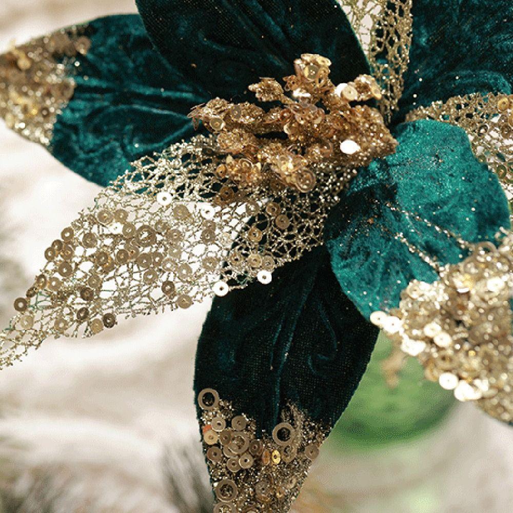 Glitter Christmas Glitter Artificial Flowers Large 30cm with Stems Xmas Tree Flowers Ornaments Cute Creative