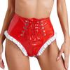 Γυναικείο γυαλιστερό λουστρίνι Frilly Maid Knickers με κορδόνια με φερμουάρ με καβάλο εσώρουχα για παιχνίδι ρόλων για νυχτερινό κέντρο διασκέδασης