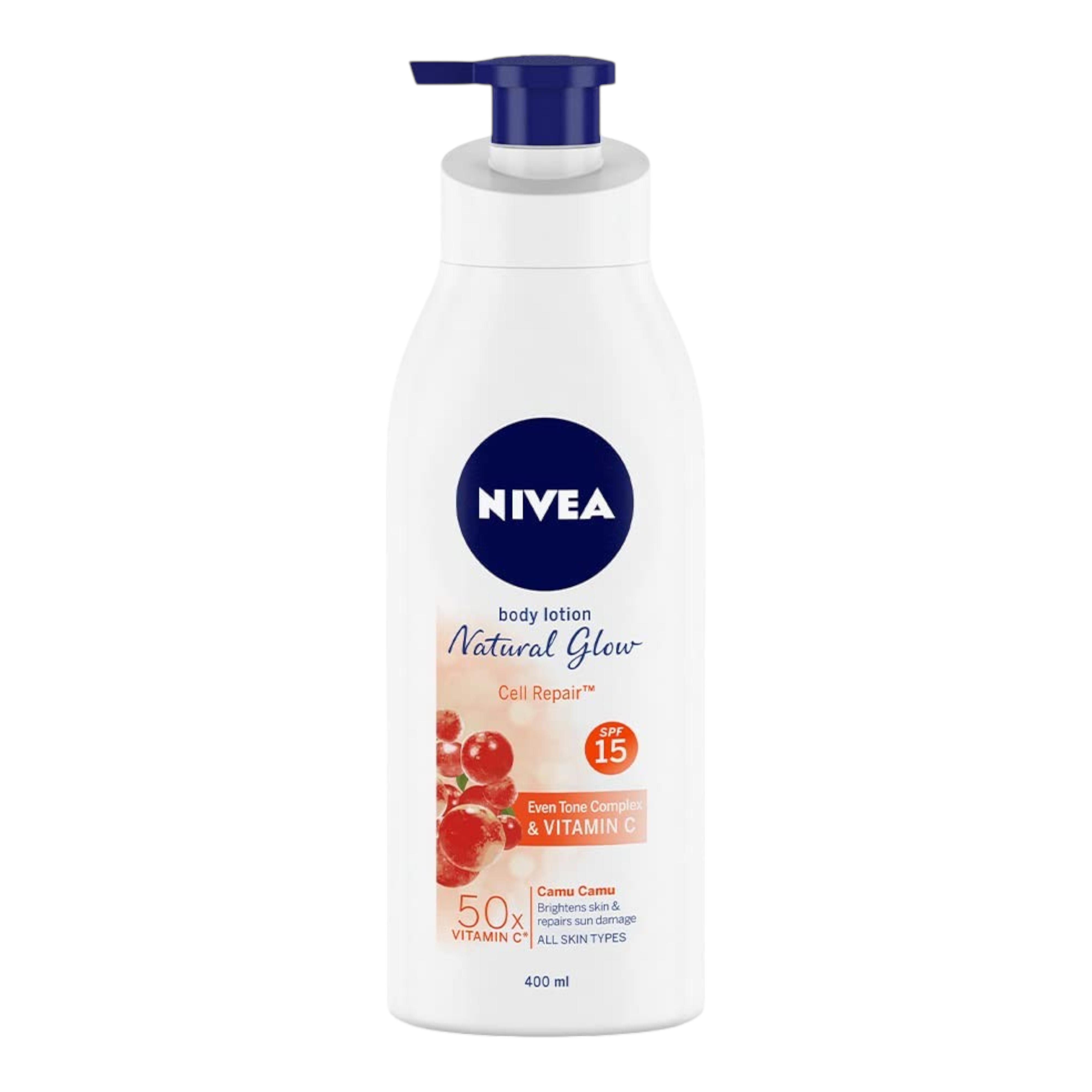 

Nivea Natural Glow Лосьон для тела SPF 15 с витамином C 400 мл для мужчин и женщин – Нежирный охлаждающий увлажняющий крем для гладкой сияющей кожи