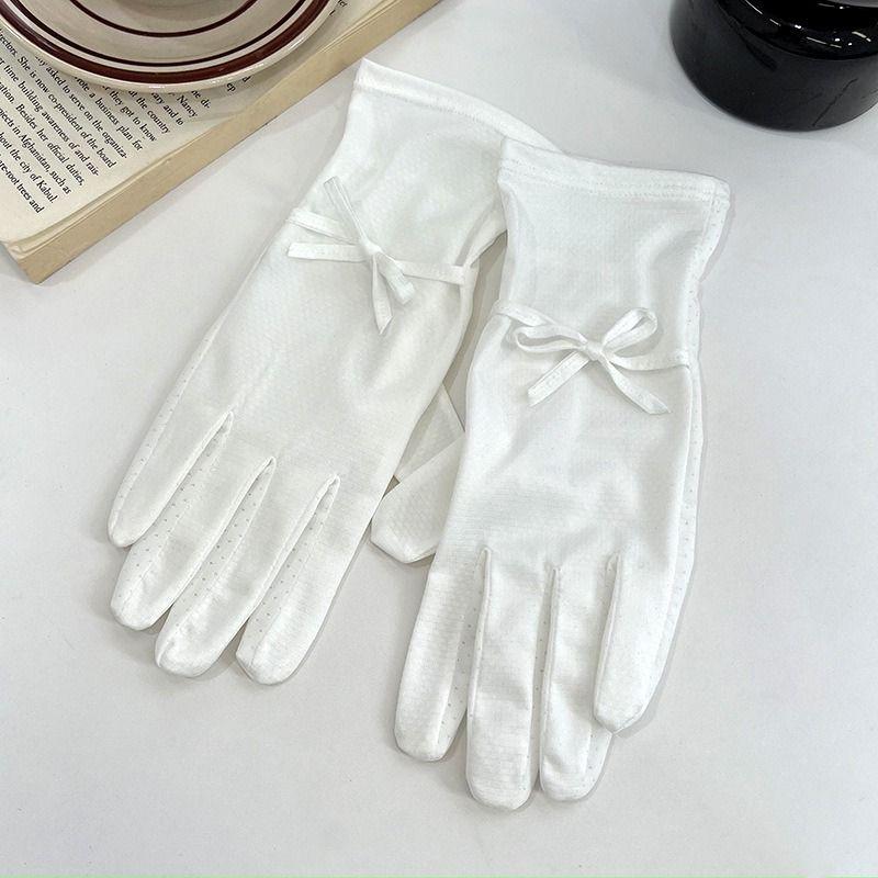 

Sun Protection Gloves Women Summer Thin UV Protection Sun Protection Cool Feeling Breathable Lace Etiquette Outdoor Ice Silk Gloves Sun protection [tie rope Bows]-White One size