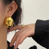 Punk Fashion Metal Smooth Big Oval Stud Earrings for Women Exaggerated Hollow Ball Geometric Drop Earring Zircon Gift