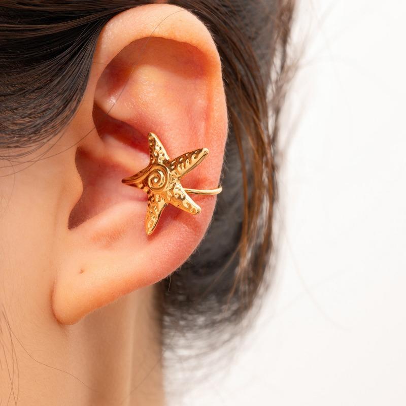 Gold earrings, new alloy jewelry, niche light luxury starfish earrings, women's earbone clips.