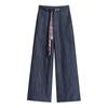 Women's Retro High-Waisted Faux Denim Pants - Slimming Belted Straight-Leg, Casual Spring 2026 Collection