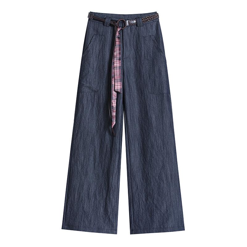 Women's Retro High-Waisted Faux Denim Pants - Slimming Belted Straight-Leg, Casual Spring 2026 Collection