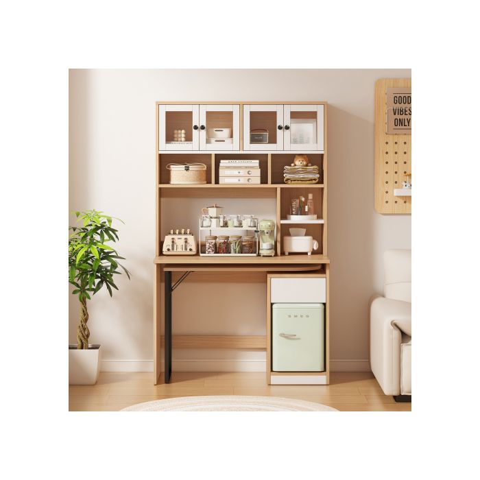 Schreibtischschrank - Naturweiß - 180 cm - Vielseitiger Stauraum - Acryltüren