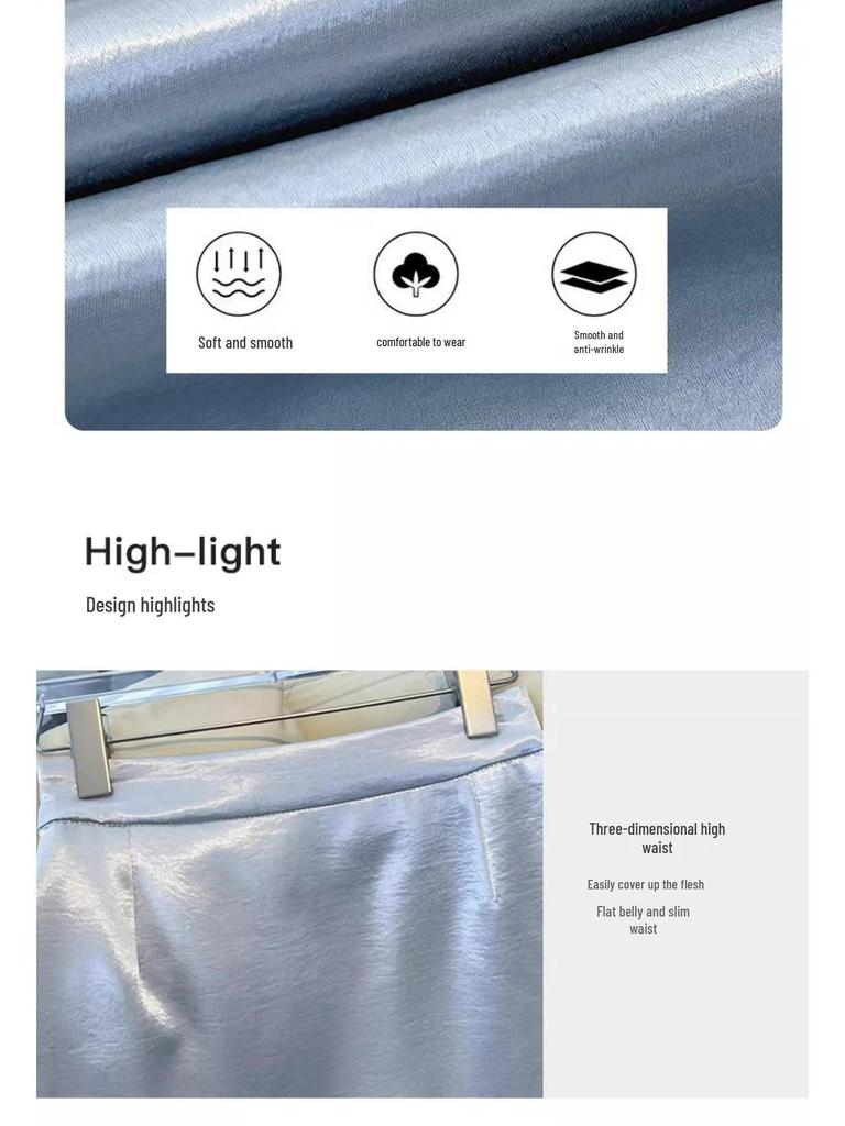 Women's High-End Black Satin A-Line Bodycon Midi Skirt - Spring/Autumn 2025