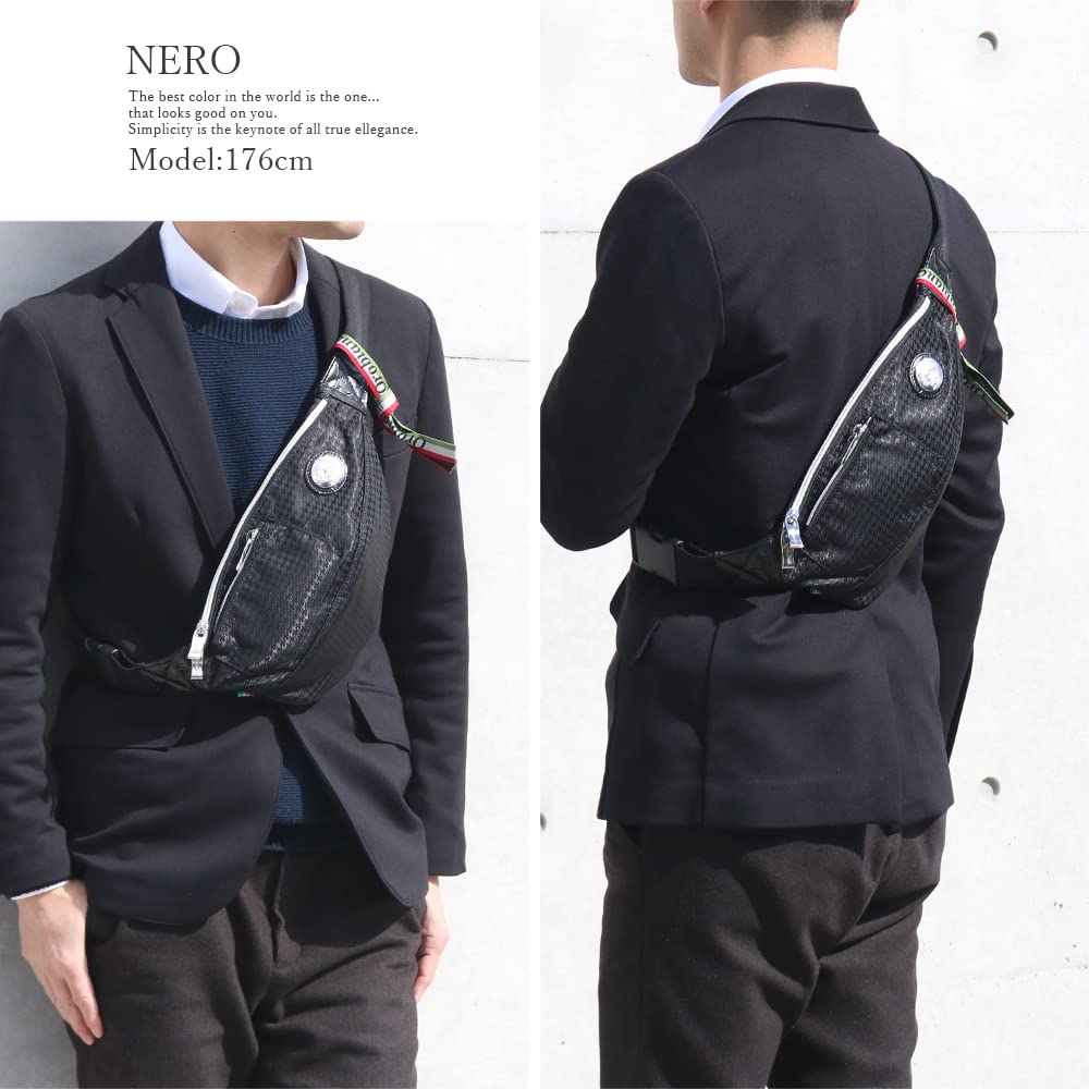 OROBIANCO DIDAL Limonta Nylon and Houndstooth Leather Shoulder Bag for Made In Mini Brand Name GOCCIA-C (NERO/Black) Men, Italy, Crossbody, Nylon,