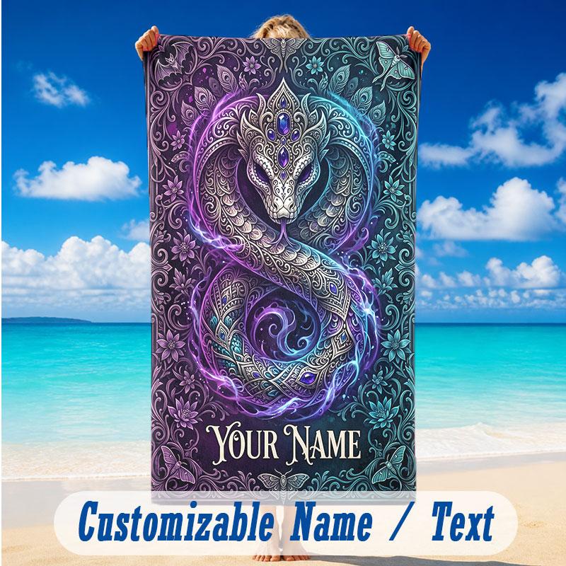 Fantasy Magic Theme Beach Towel Personalized Custom Name & Text Soft Quick Dry Beach Towel for Swimming Travel
