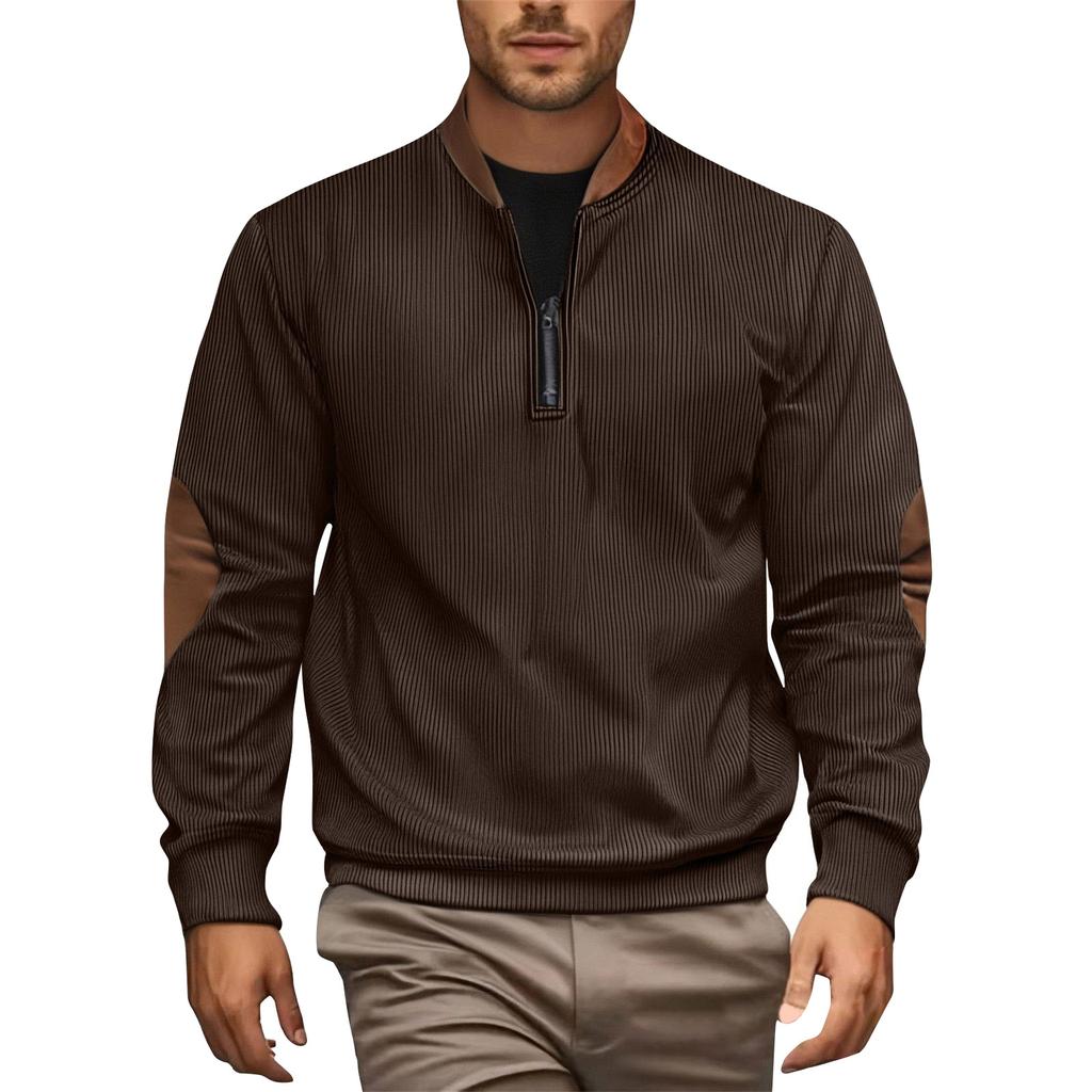 Men's Solid Color Corduroy Half-Zip Sweatshirt Men's Sports Large Size Casual Pullover Sweatshirt