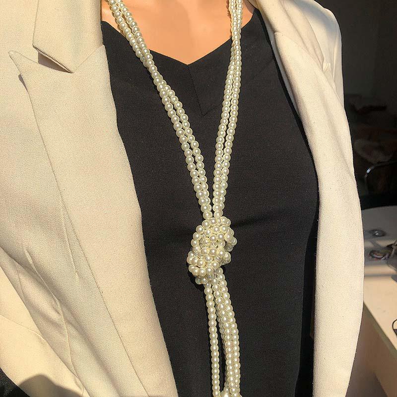 Multi-Layered Pearl Necklace Vintage Banquet Sweater Chain Pendant Accessories