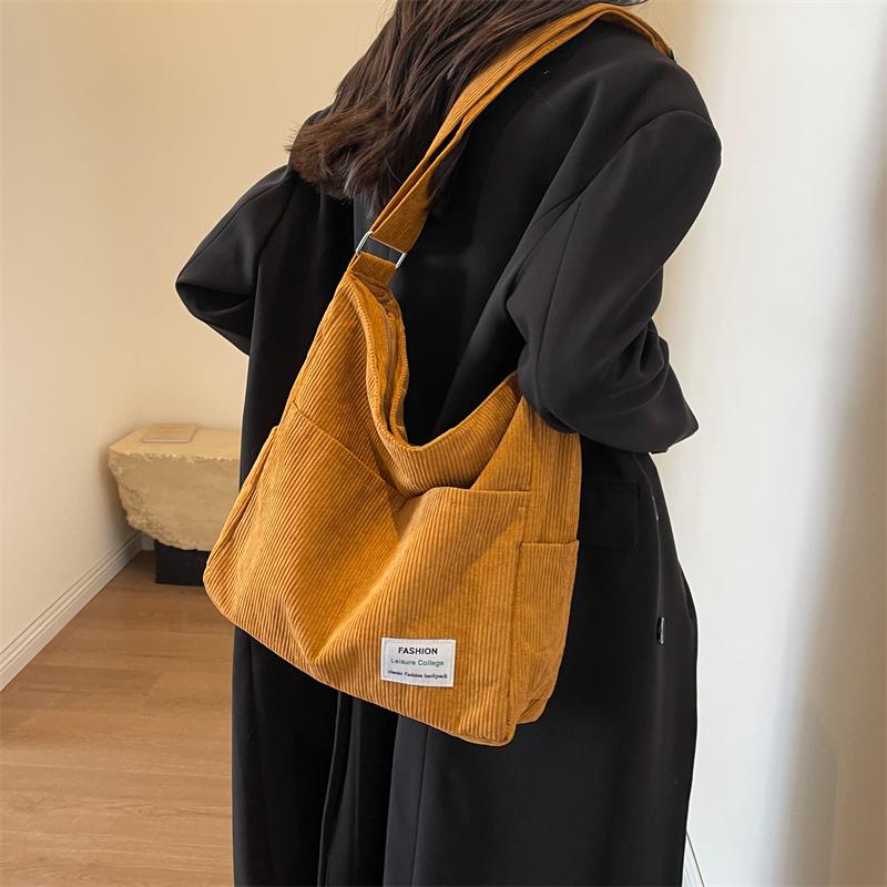 Corduroy Shoulder Bags 2025 Women Fashion Leisure College Style Shopper Multi-Pocket Large Capacity Designer Handbags Totes Bags