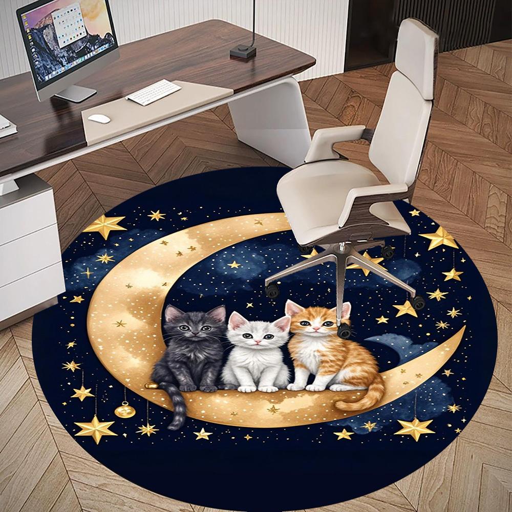 1PC Cats Moon Stars Round Chair mat Area Rug - Non-Slip, Floor Mat for Office, Bedroom, home decor Christmas Gift c0528045