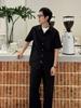 [CHANGE WELL] Men's 2025SS Fashion Summer Casual Lightweight Stretch 70D Nylon Quick-Drying Engineering Cut Short-Sleeve Shirt (BLACK, L)
