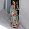 New Long-Sleeve European & American Women's Fashion Print Evening Dress