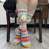 Paar Damen Handgehäkelte Bodensocken Wadenlang Bunte Socken Herbst & Winter INS-Stil Lange Damen Gehäkelte Bodensocken
