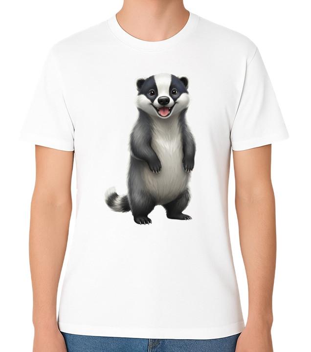 Cute Badger T-Shirt Woodland Animal Cartoon Illustration Unisex Tee S разноцветный
