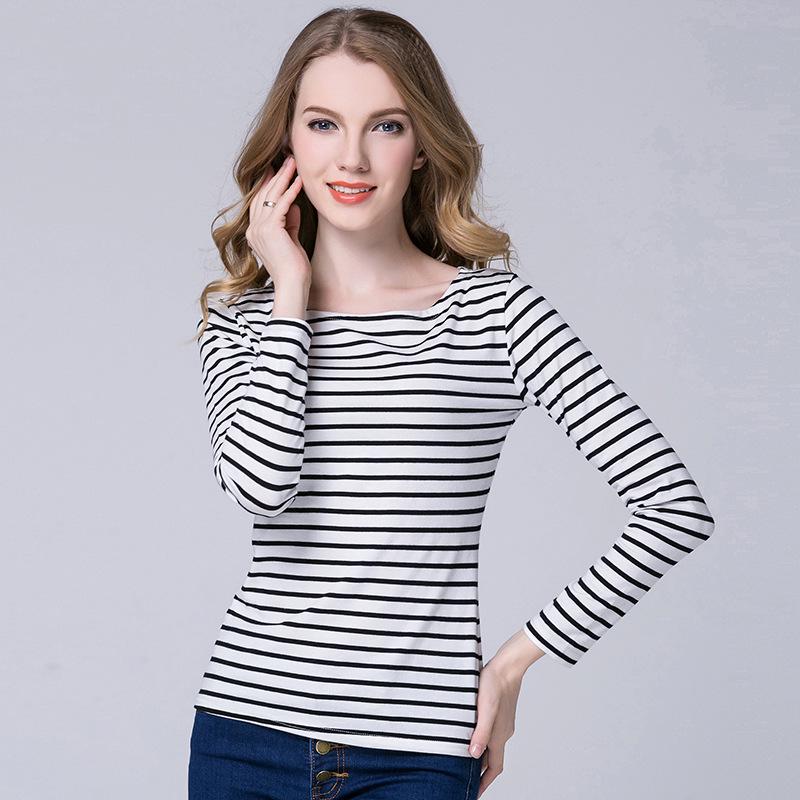 2023 Spring Women's One-Shoulder Black & White Striped Long Sleeve T-Shirt