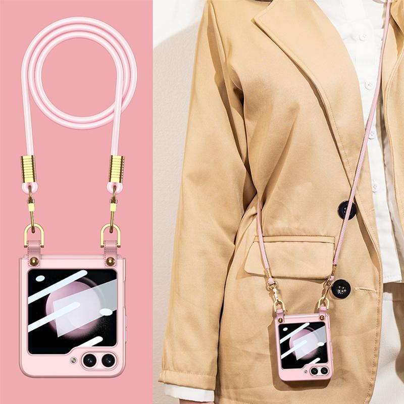 Galaxy Z Flip 5 Hülle, luxuriöse Umhängetasche mit Lanyard für Samsung Galaxy Z Flip 5 5G, galvanisierte Hartschale, stoßfeste Schutzhülle