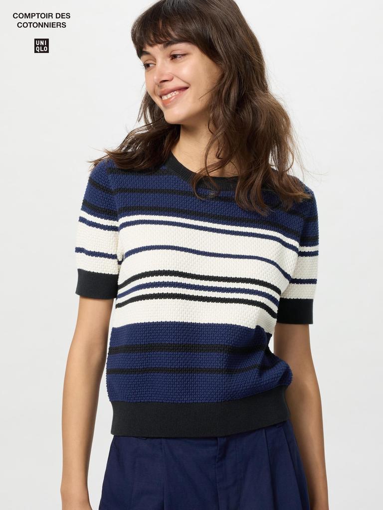 Uniqlo Cotton Popcorn Sweater  Short Sleeve  Stripe