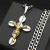 Catholic Jesus Cross Crucifix Pendant Necklace for Women Men Stainless Steel Gold Color Christ Amulet Chain Jewelry Party Gift