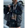 Women's Short Faux Leather Jacket Street Style Zipper PU Leather Riding Jacket Vintage Casual Fashion Jacket  Spot Goods