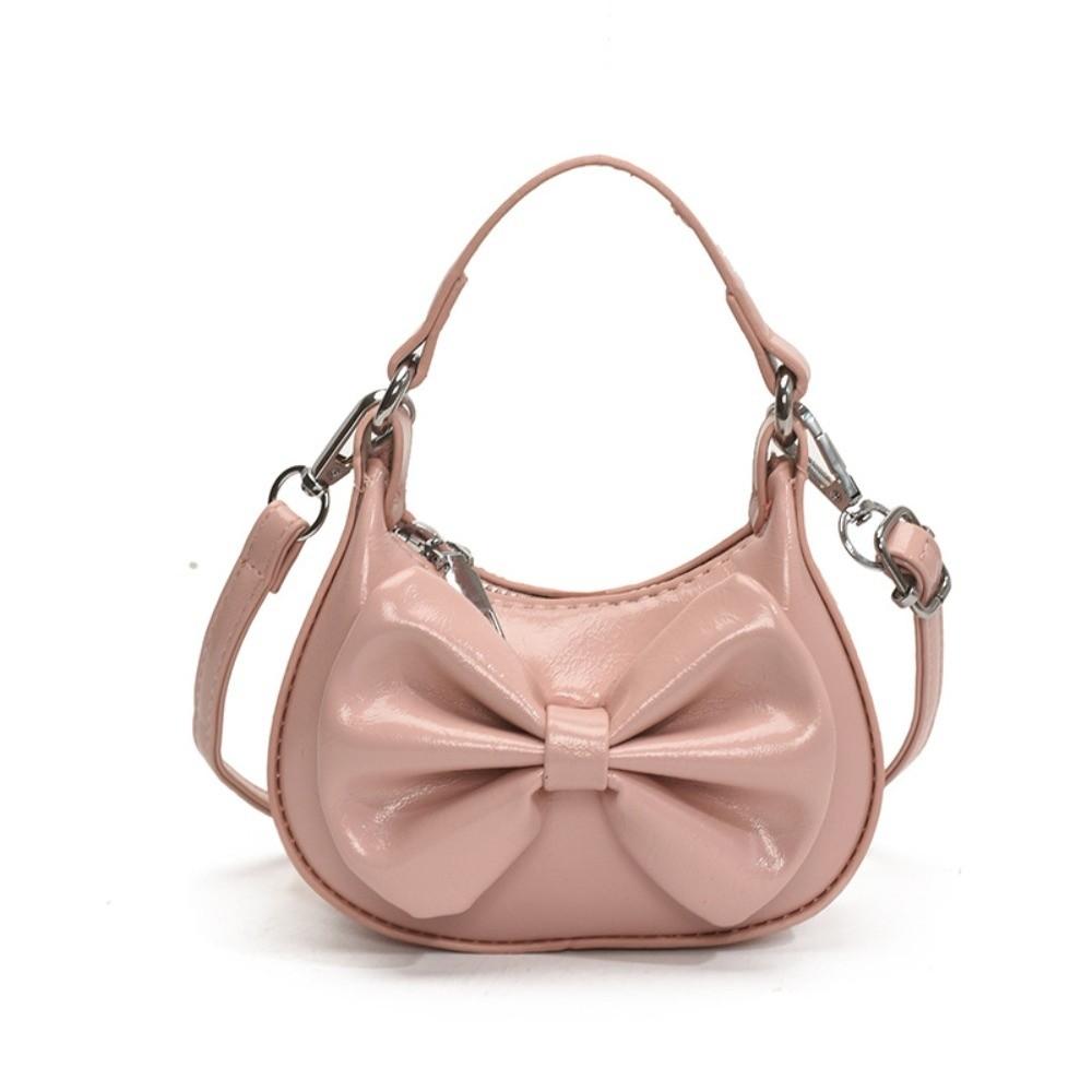 

New Ribbon Design Girls Crossbody Bag Solid Color Waterproof Coin Purse Princess Lightweight Handbag розовый