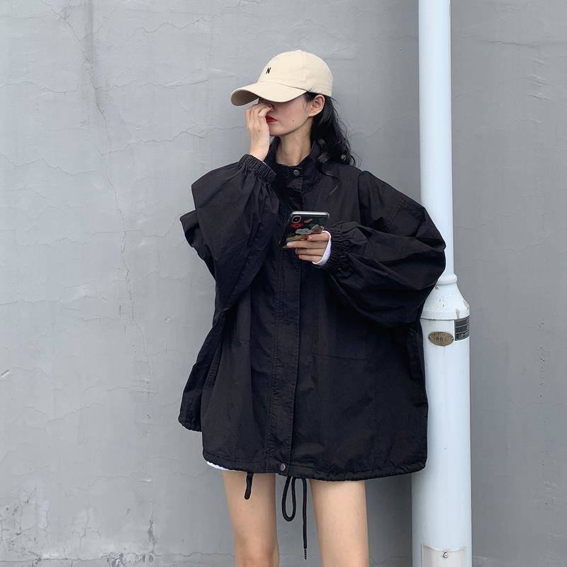 Women Solid Drawstrings Harajuku Leisure Streetwear Chic Zipper Outwear Jackets