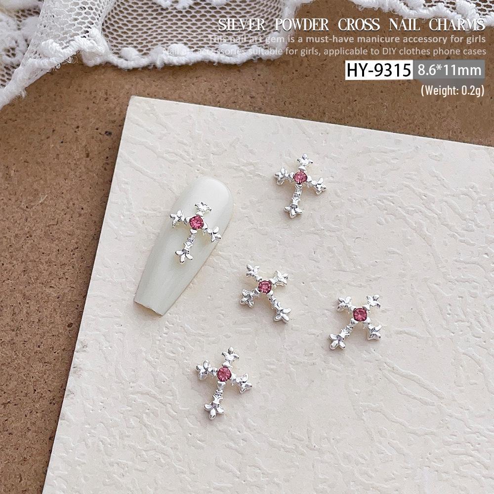 Pink Rhinestone Cross Nail Art Decorations: Multiple Styles of Wearable Metal Nail Accessories