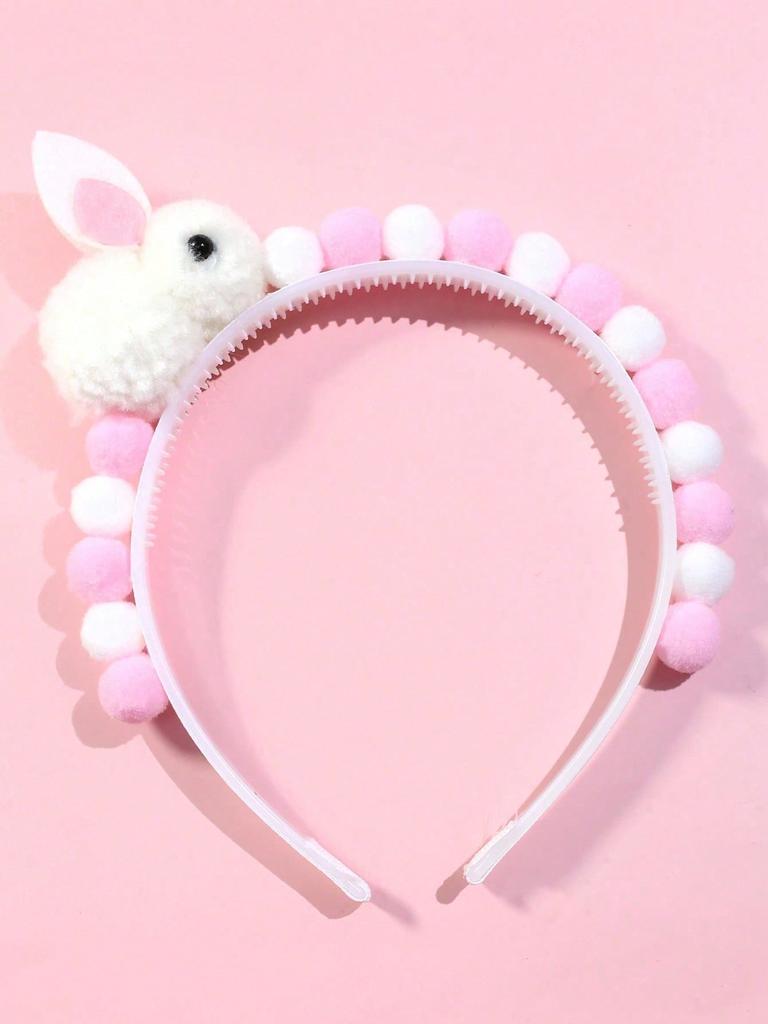 1pc Bunny Headband, Suitable Fluffy Rabbit Ear Headband, Cute Pom Pom Hair Hoop, Holiday Headband, Party Hair Accessory, Hair Decor, Holiday