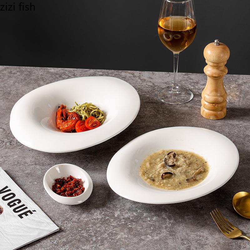 White Irregular Ceramic Bowl Dining Plate Western Steak Plate Sushi Plates Fruit Plates Salad Bowl Soup Bowls Dessert Bowls Dish